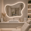 Oglindă LED moderna 80x60, design fluid, cu touch si iluminare ambientala