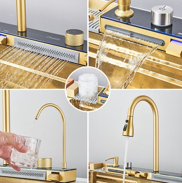 Chiuveta multifunctionala cu 2 cascade cu accesorii incluse, afisaj digital a temperaturii si robinet cascada,