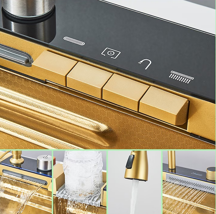 Chiuveta multifunctionala cu 2 cascade cu accesorii incluse, afisaj digital a temperaturii si robinet cascada,
