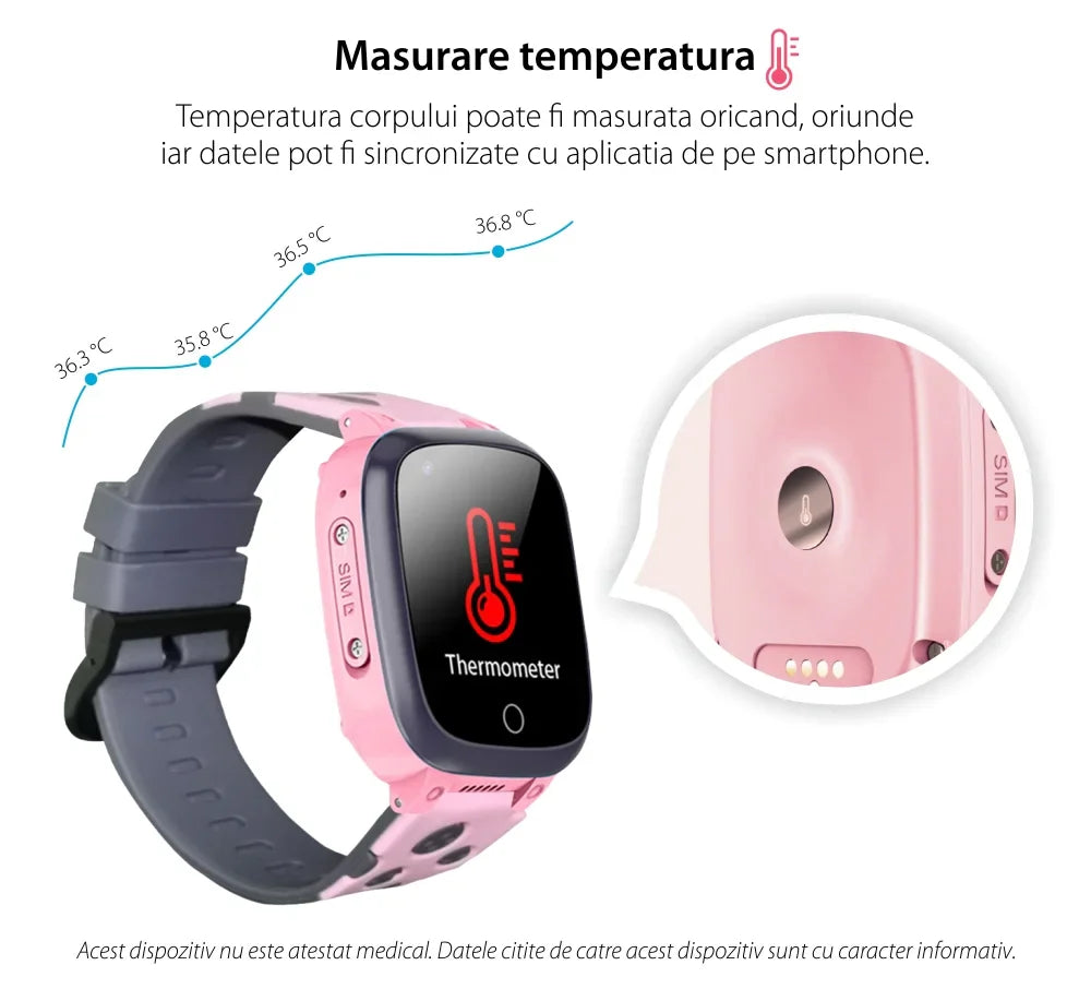 Ceas smartwatch LT25 pentru copii, cu GPS, 4G