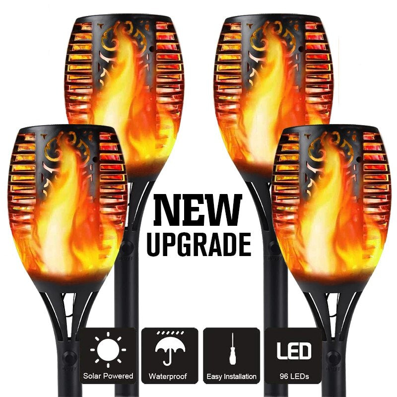 Set 4 lampi solare tip torta cu efect flacara, varianta mare 78cm, 96LED Imagine secundară a produsului