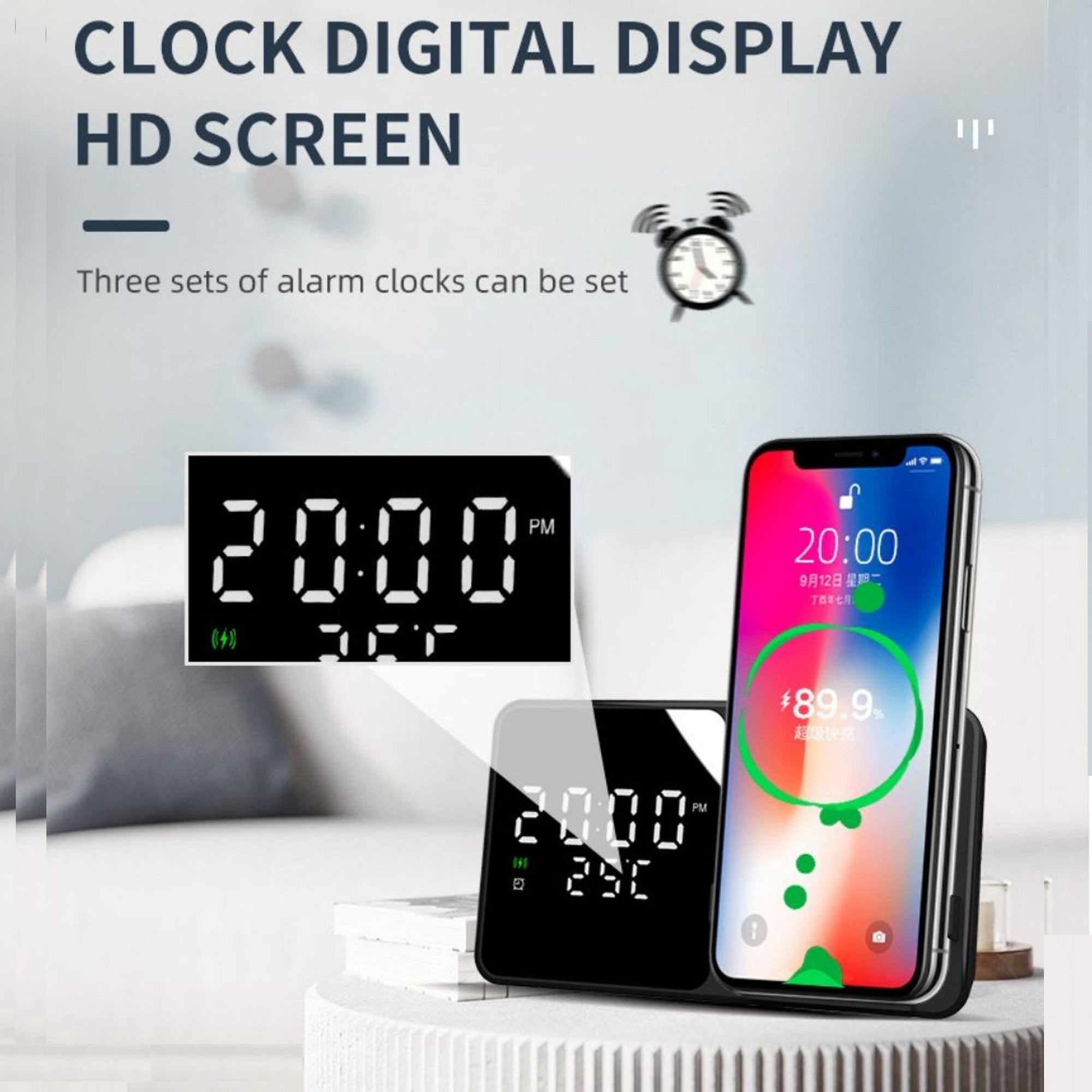 Ceas desteptator cu incarcare wireless 5W si afisaj temperatura in timp real Imagine secundară a produsului
