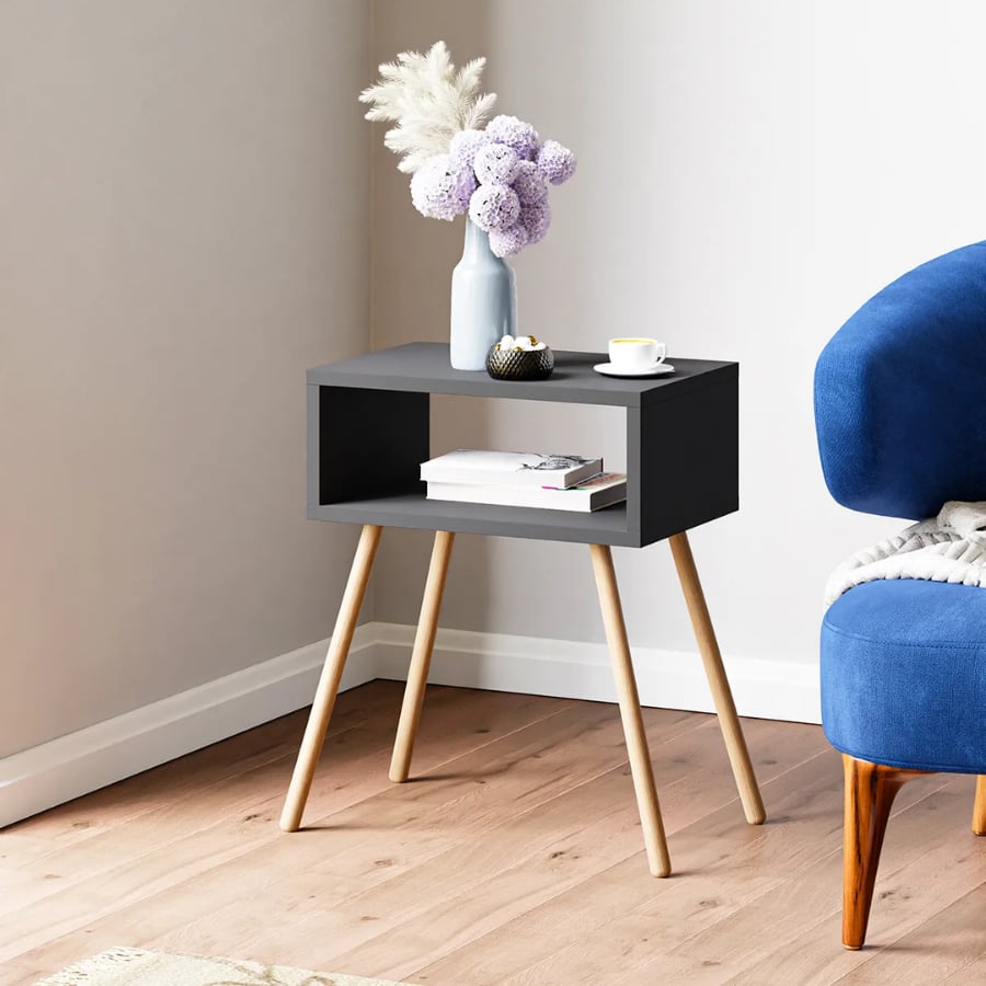 Noptiera cu picioare retro – 44 x 29 x 18 cm – cu raft de depozitare si design vintage Imagine secundară a produsului