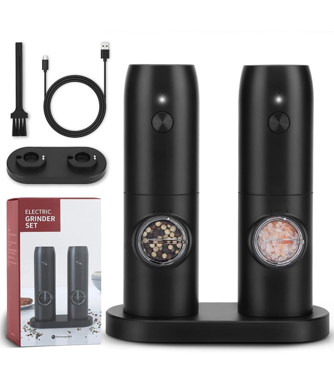 Set 2 Rasnite Electrice pentru sare, piper sau condimente, Indicator LED