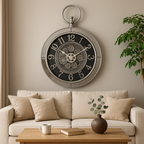 Ceas de Perete Stil Vintage – Design cu Mecanisme Vizibile, Carcasa Metalica cu Oglindă si Detalii Premium