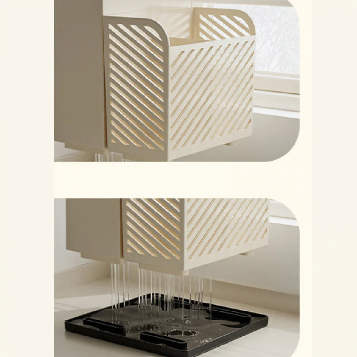 Suport ustensile Bucătărie, recipient cutite, 3 compartimente, plastic, 21 x 16 x 15 cm, alb