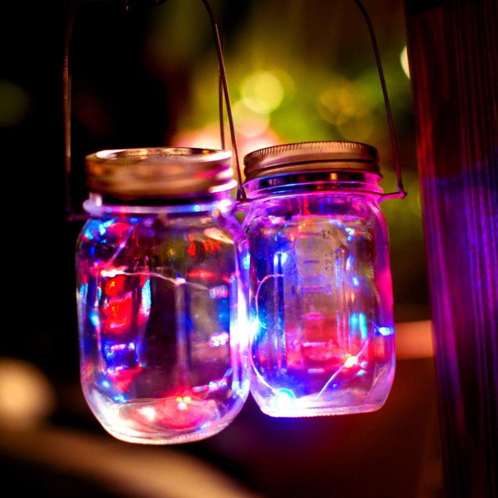 Decoratiune Lampă solara LED in forma de borcan, lumina RGB