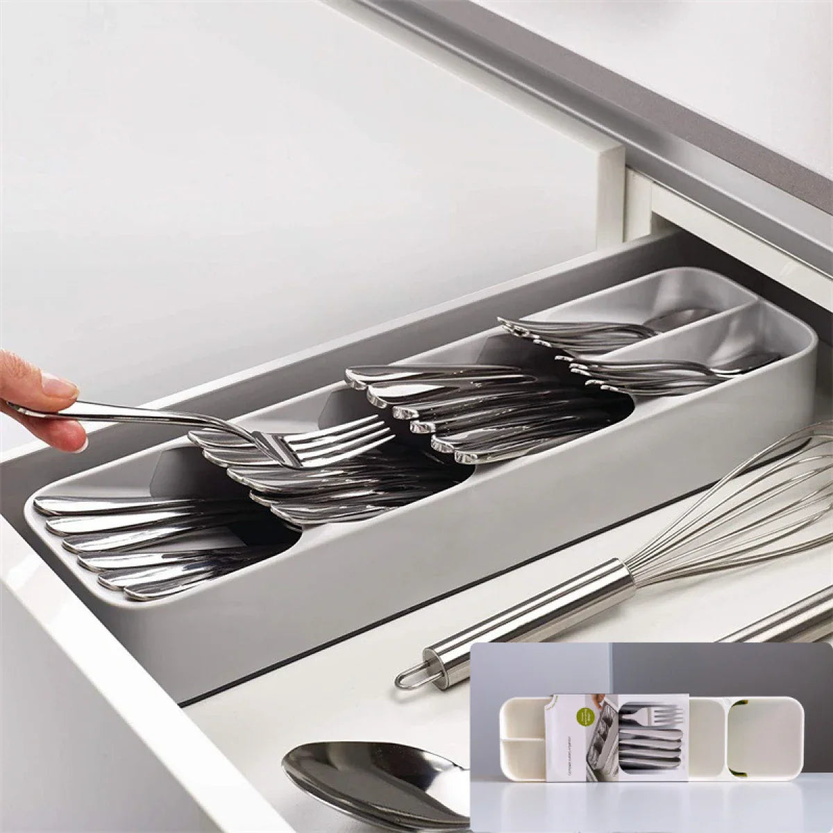 Organizator pentru tacamuri, 5 compartimente, 39.8 cm, Alb Imagine secundară a produsului