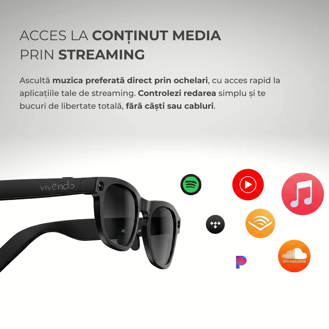 Ochelari Smart VIVENDO SMART GLASSES, Camera 1080P Full HD, AI Integrat