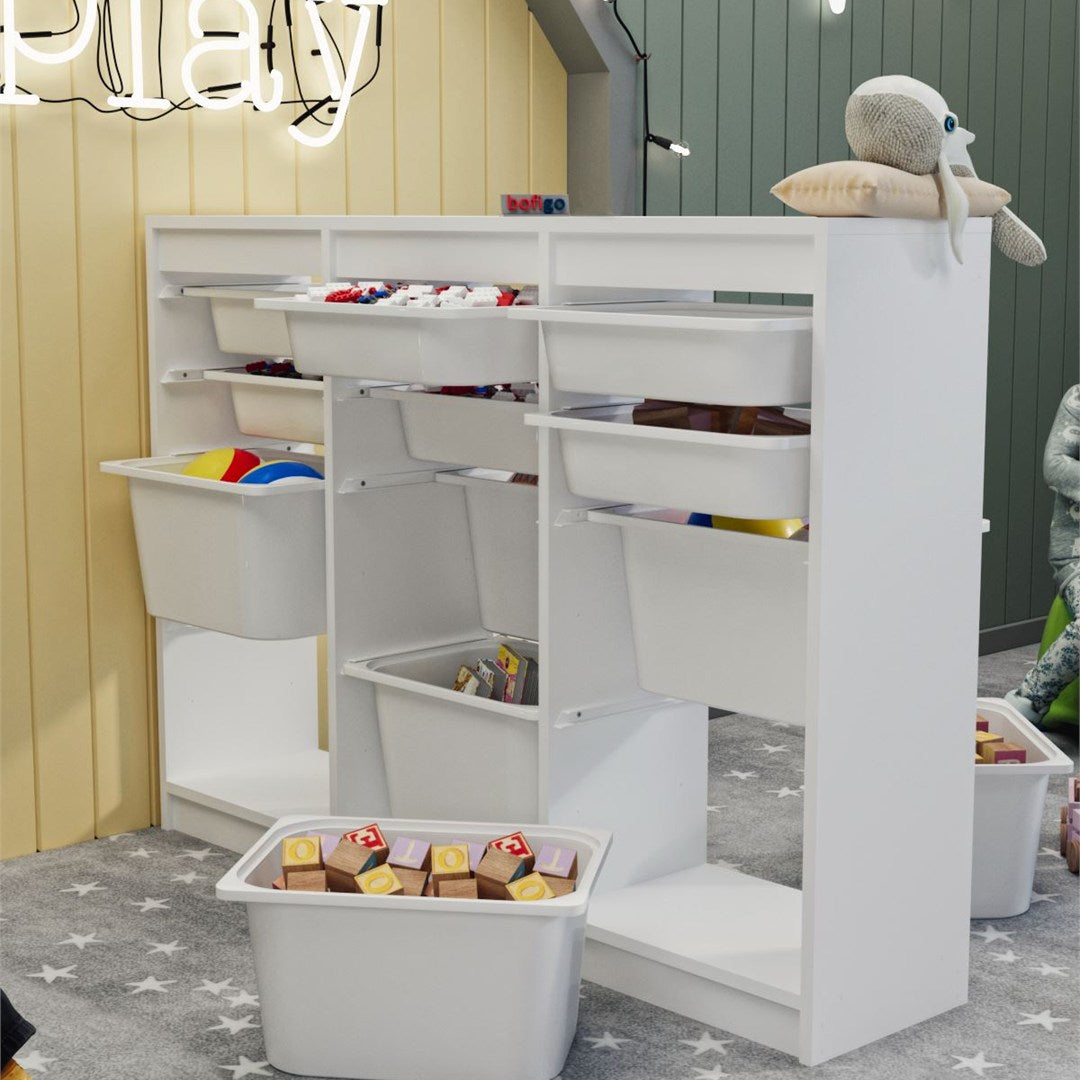 Dulap Lara multifunctional cu 12 cosuri textile, organizator cu cadru metalic anti-rugina, capacitate maxima