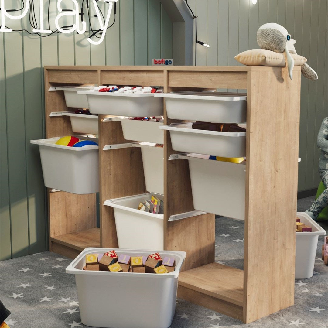 Dulap Lara multifunctional cu 12 cosuri textile, organizator cu cadru metalic anti-rugina, capacitate maxima
