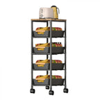 Suport slim portabil cu 5 nivele, 4 rafturi retractabile si 1 polita din MDF, rotativ 360°, 38x 23.5 x 81.5 cm