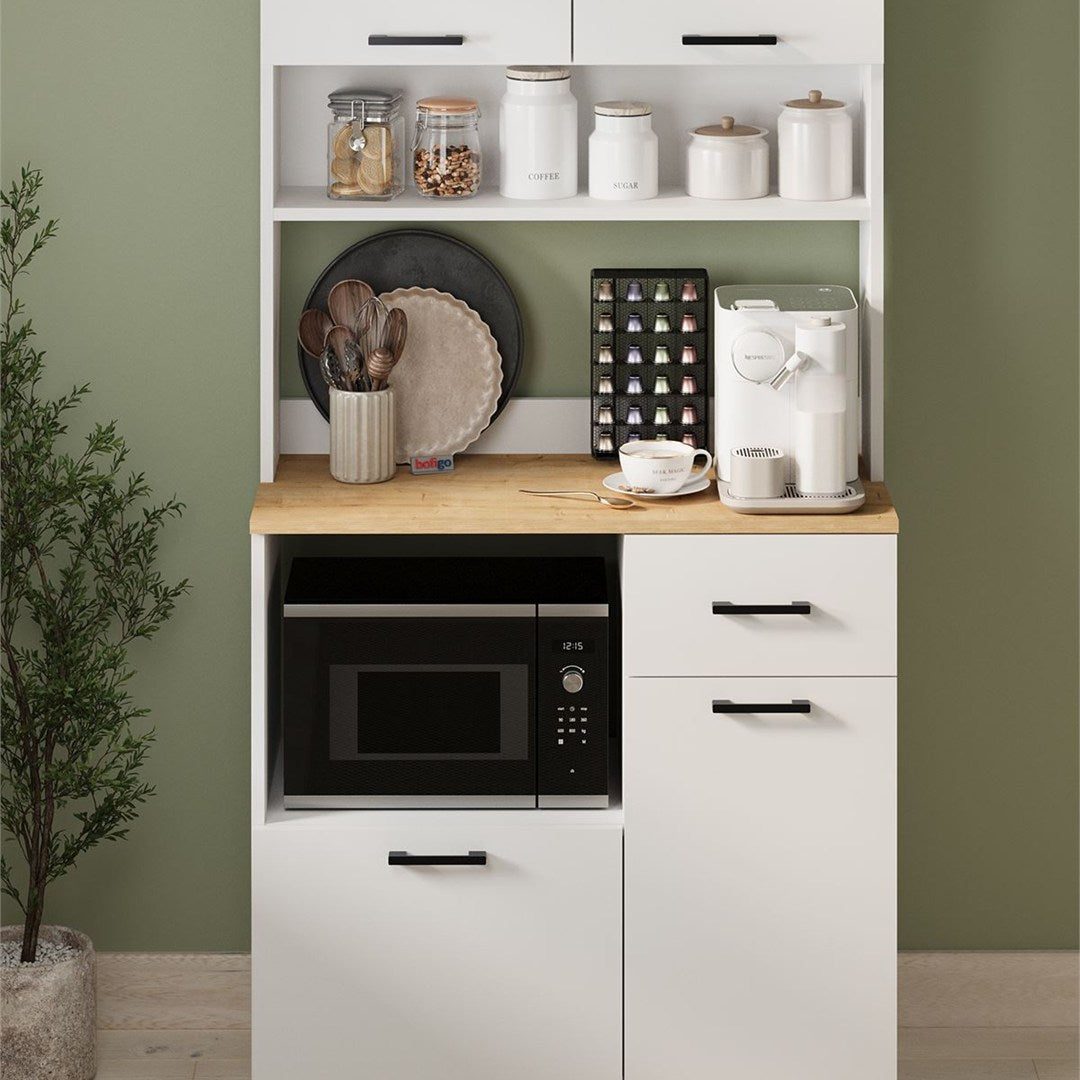 Dulap Aybuke multifunctional cu 4 usi si sertar, mobilier Bucătărie colt cafea sau camara 90 x 180 cm, PAL