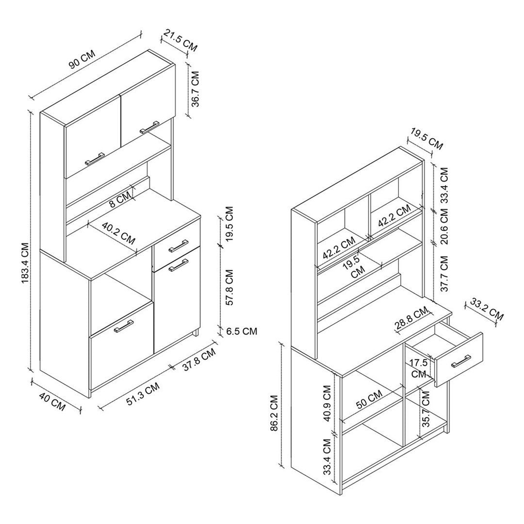 Dulap Aybuke multifunctional cu 4 usi si sertar, mobilier Bucătărie colt cafea sau camara 90 x 180 cm, PAL