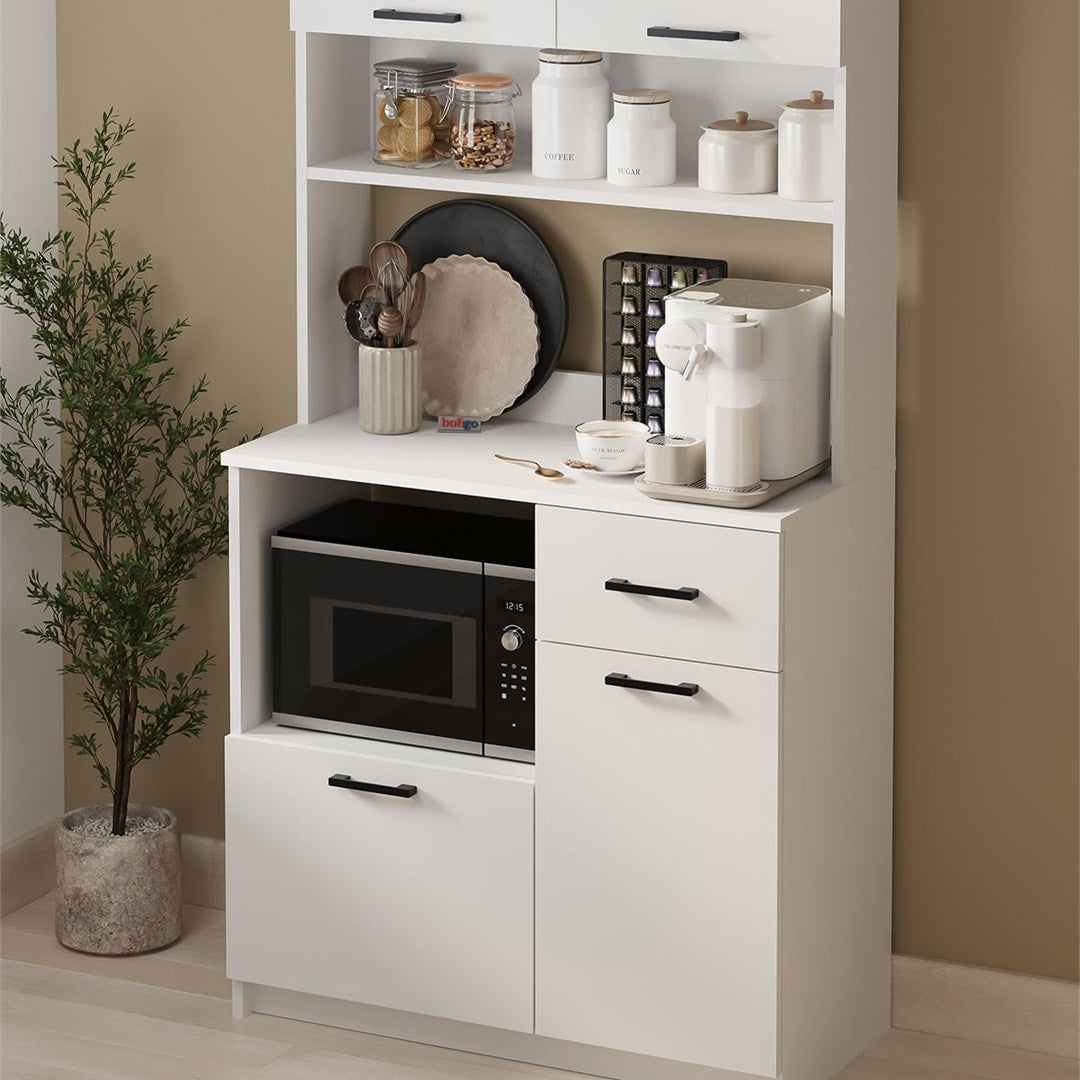 Dulap Aybuke multifunctional cu 4 usi si sertar, mobilier Bucătărie colt cafea sau camara 90 x 180 cm, PAL