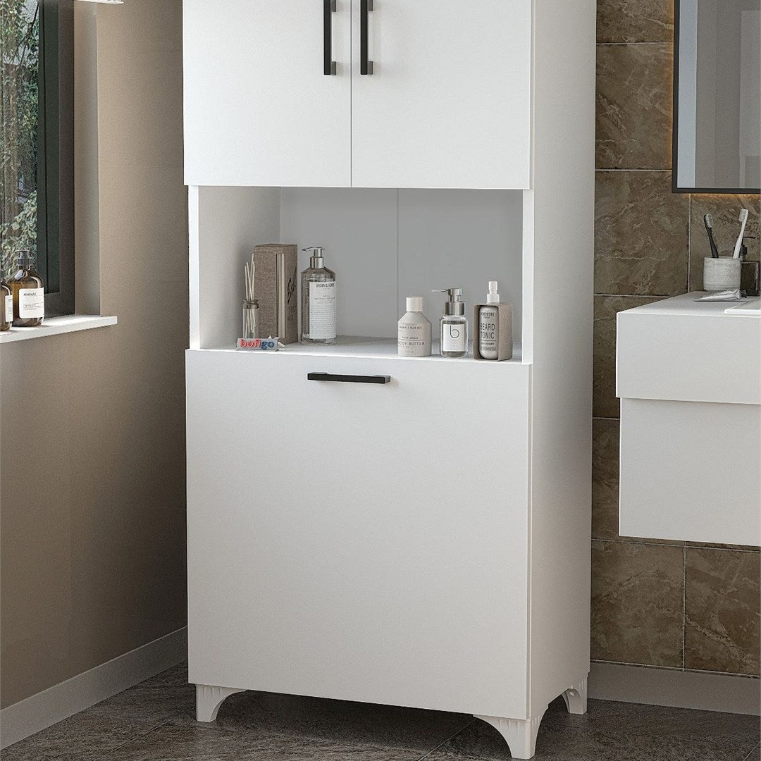 Dulap baie Damla inalt 60 x 175 cm, mobilier baie cu rafturi si cos de rufe integrat, PAL melaminat 18 mm