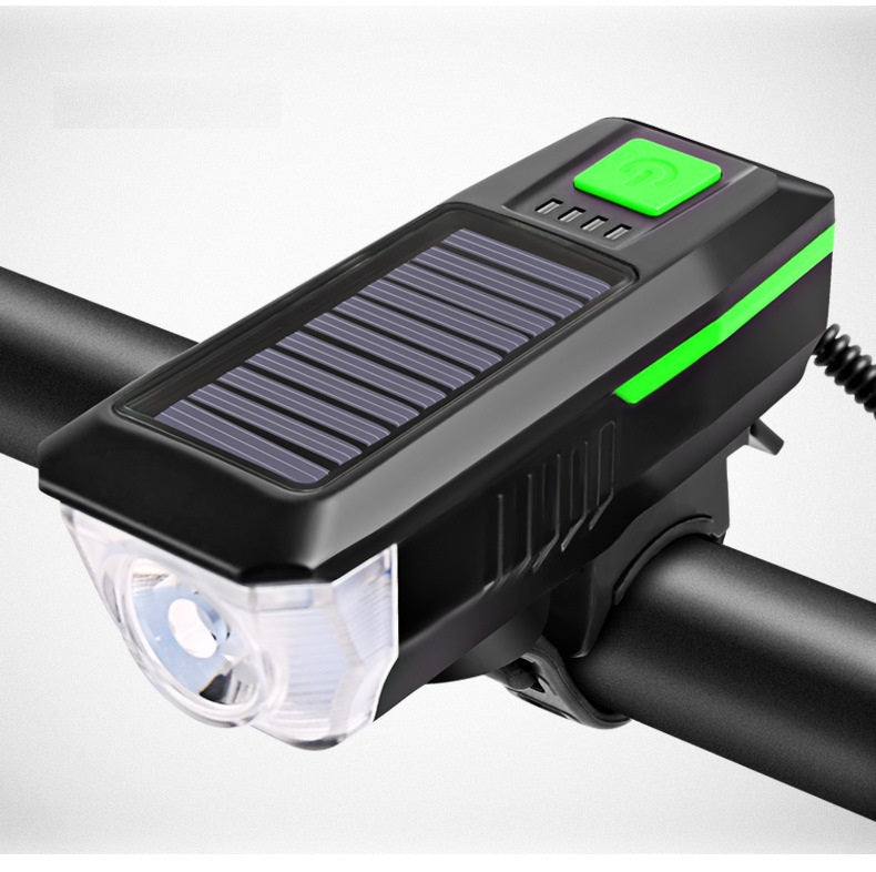 Far LED cu incarcare solara si claxon pentru bicicleta/trotineta Imagine principală a produsului