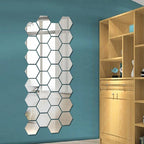 Set 12 oglinzi acrilice autoadezive decorative forma hexagon, diametru 7, 13, 20 si 23 cm