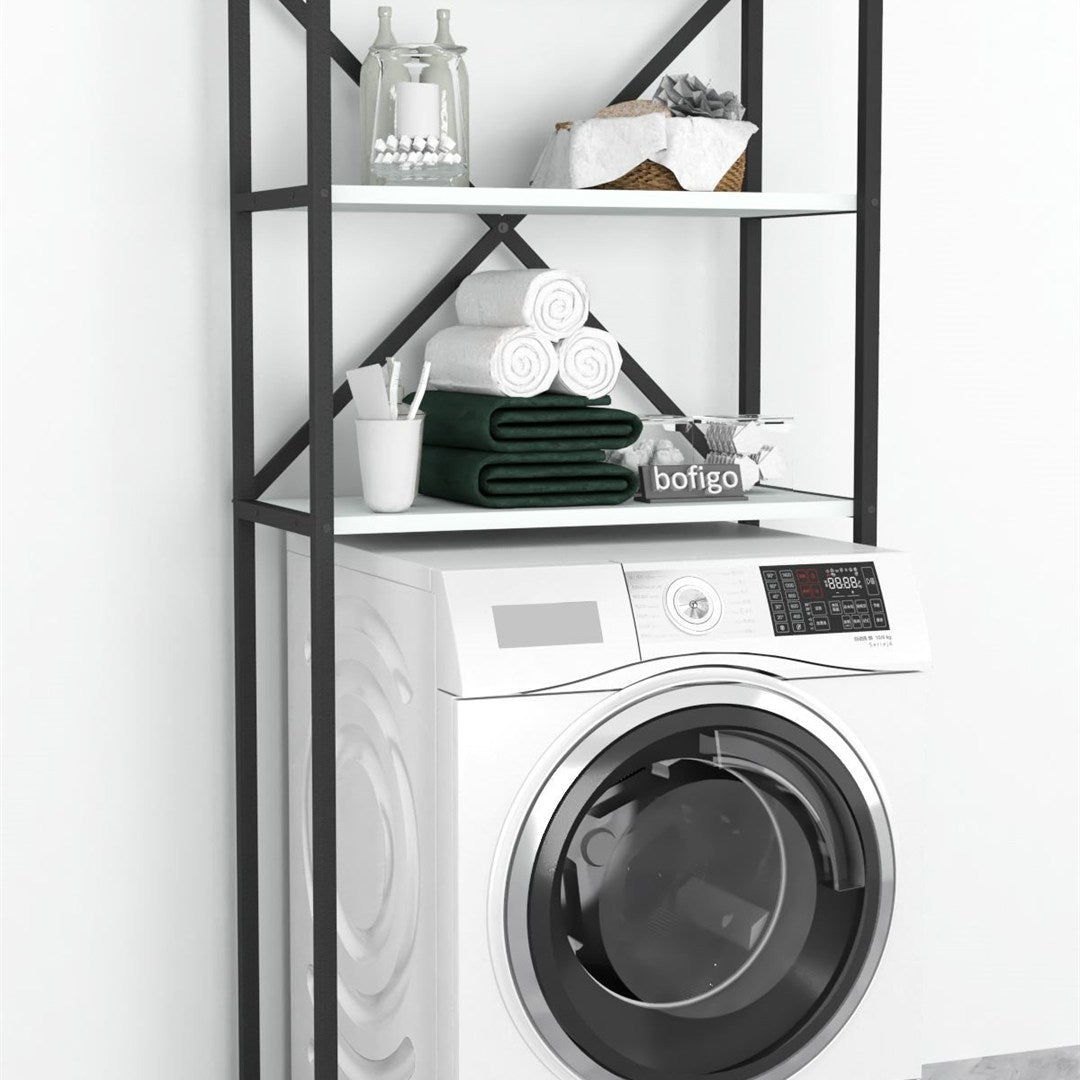 Organizator baie metalic multifunctional, raft baie cu 4-5 polite deschise 40 x 100 cm, cadru anti-rugina pentru