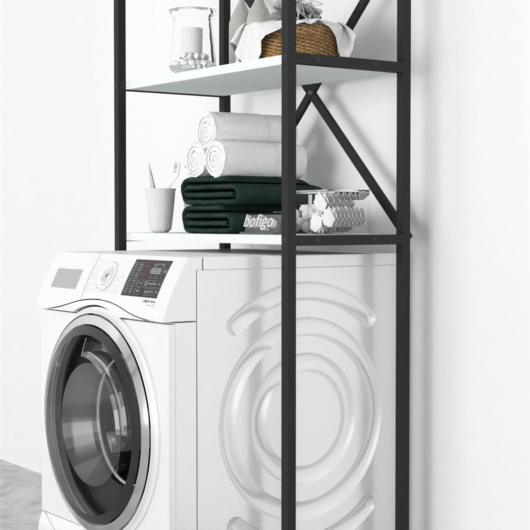 Organizator baie metalic multifunctional, raft baie cu 4-5 polite deschise 40 x 100 cm, cadru anti-rugina pentru