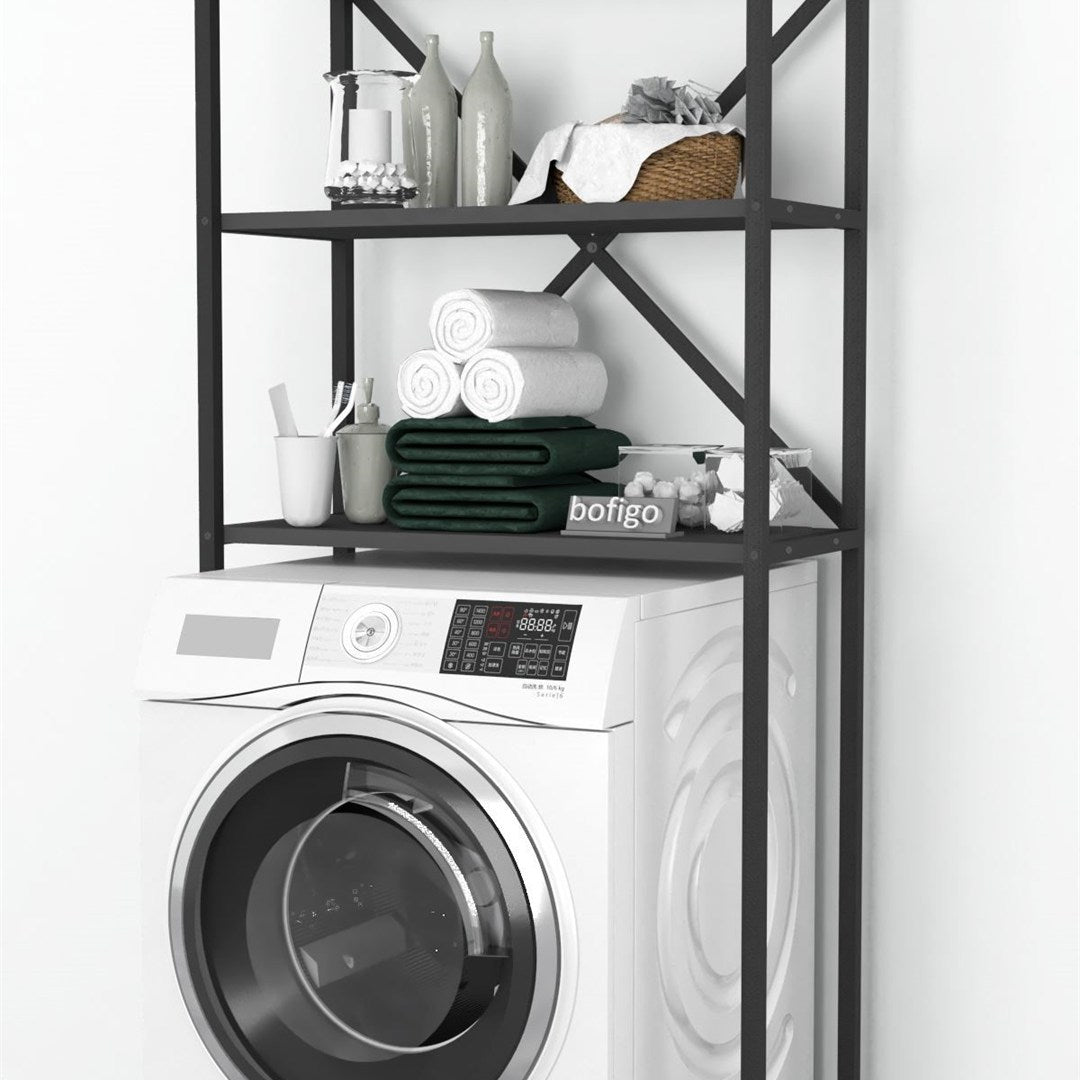 Organizator baie metalic multifunctional, raft baie cu 4-5 polite deschise 40 x 100 cm, cadru anti-rugina pentru