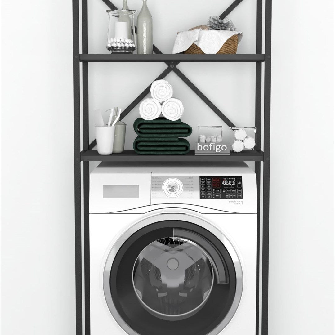 Organizator baie metalic multifunctional, raft baie cu 4-5 polite deschise 40 x 100 cm, cadru anti-rugina pentru