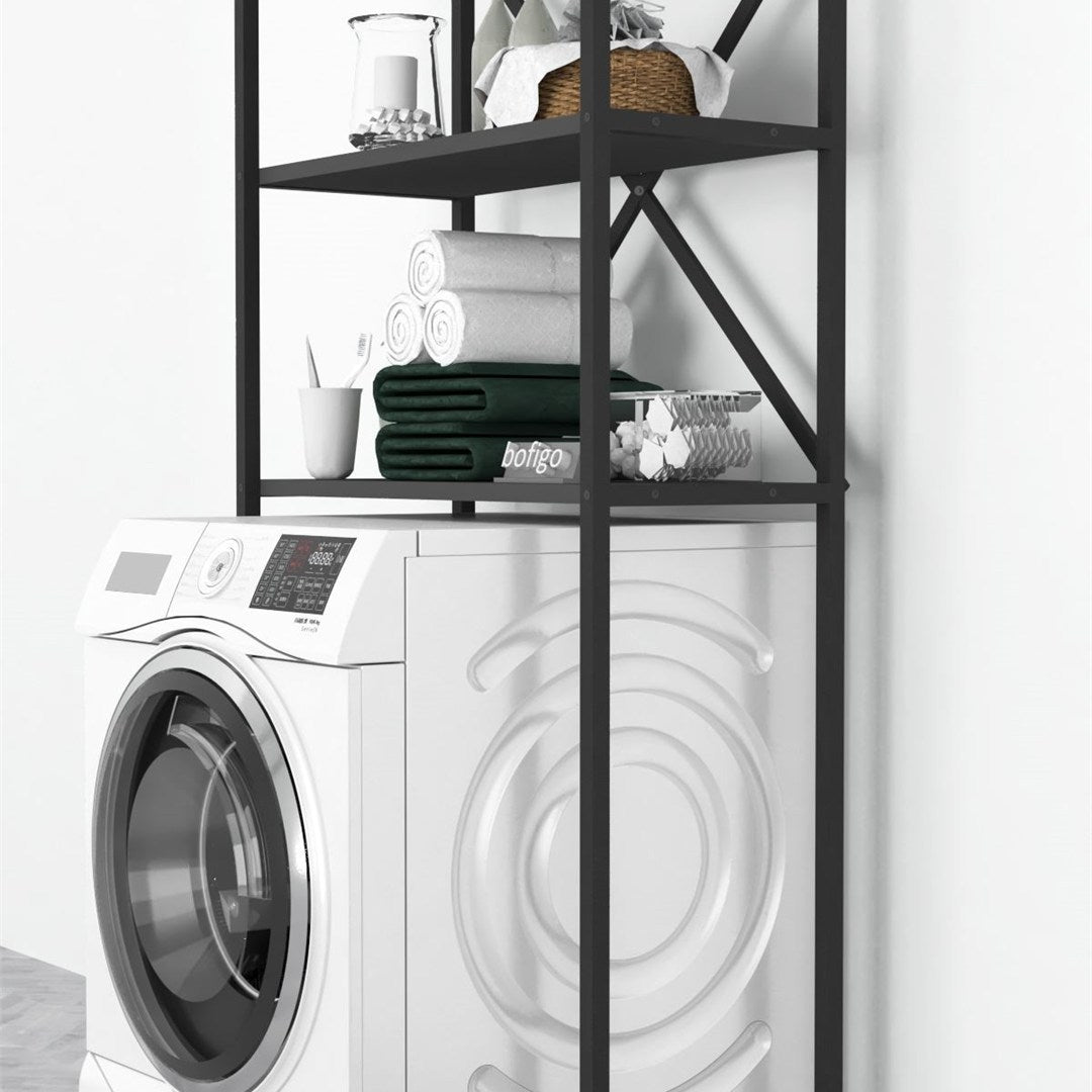 Organizator baie metalic multifunctional, raft baie cu 4-5 polite deschise 40 x 100 cm, cadru anti-rugina pentru