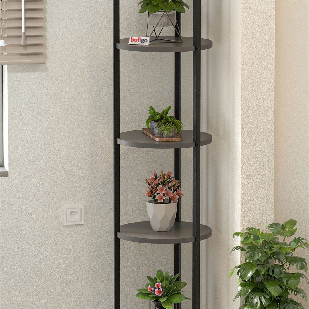 Suport flori si vase Lale cu 5 nivele, etajera decorativa pentru plante carti sau obiecte, cadru metalic + PAL