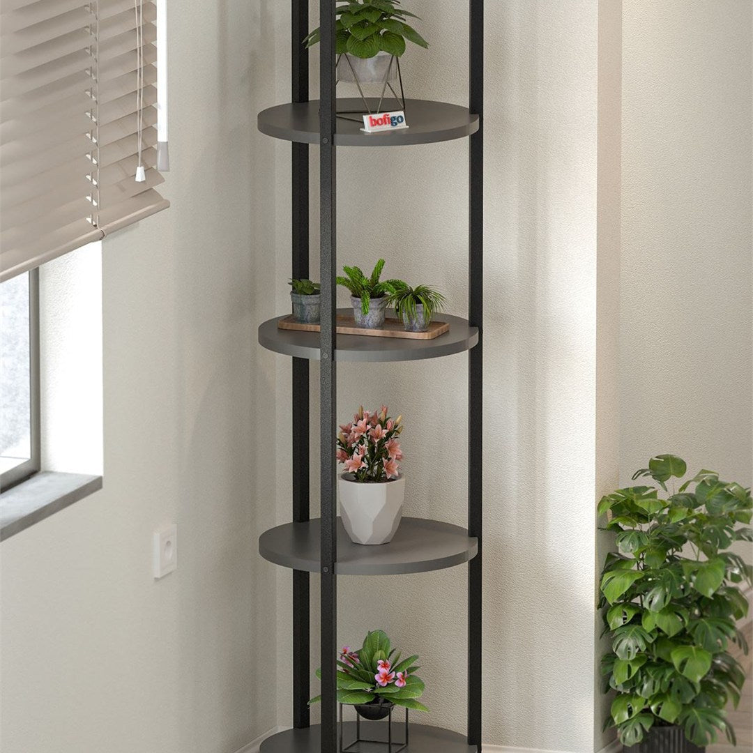 Suport flori si vase Lale cu 5 nivele, etajera decorativa pentru plante carti sau obiecte, cadru metalic + PAL