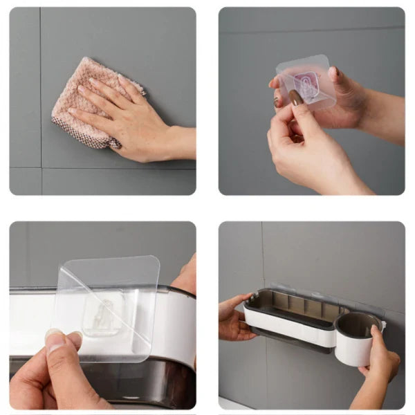 Suport autoadeziv pentru uscatorul de par, pahar pentru articole baie, ABS, 30.5 x 9.6 x 7, alb
