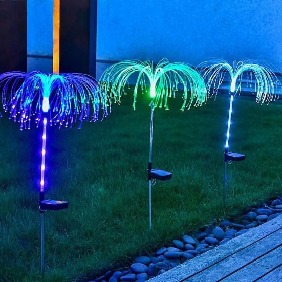 Set 2 x Lampi solare cu fibra optica tip palmier Iluminare decorativa RGB