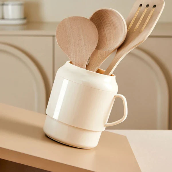 Suport ustensile Bucătărie cu scurgere de tip cana, 13.5 cm x 11 cm, 14 cm, bej