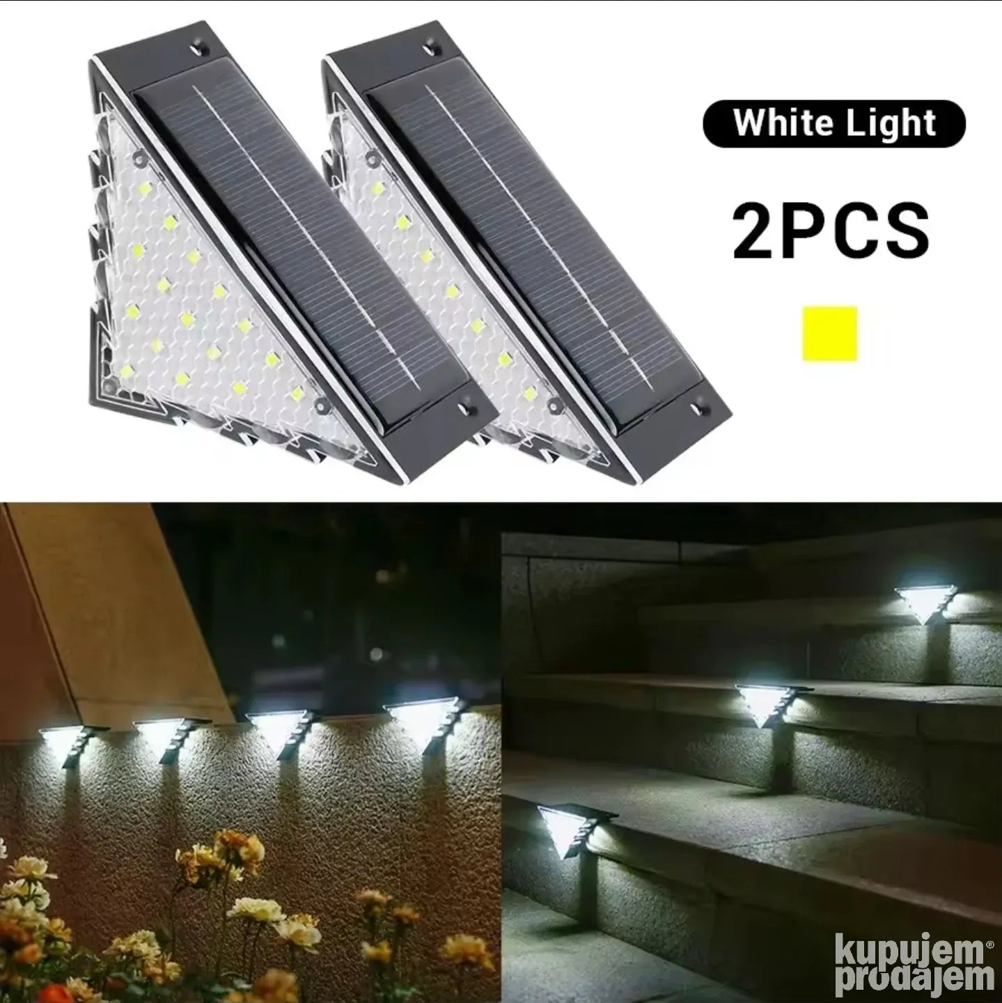 Set 2 Lampi Solare LED pentru Trepte si Terasa – Triunghiulara, 22 LED, Lumina Calda, Impermeabila Imagine secundară a produsului
