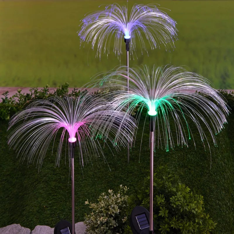 Set 2 x Lampă solara tip palmier cu fibra optica LED RGB, pentru gradina