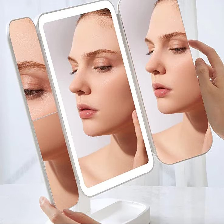 Oglindă Cosmetica cu LED pentru make-up zoom 2X 3X, lumina reglabila, buton touch, USB, alb Imagine secundară a produsului