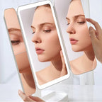 Oglindă Cosmetica cu LED pentru make-up zoom 2X 3X, lumina reglabila, buton touch, USB, alb
