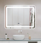 Oglindă LED pentru baie 60x80 cm, sistem Dezaburire, Senzor Touch, Ceas, Trei Tipuri de Lumina