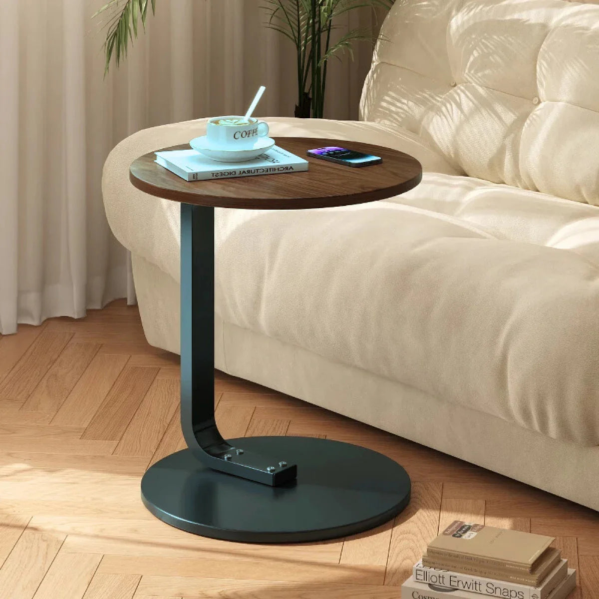 Masuta rotunda pentru cafea, MDF cu metal, 50 x 60 cm, maro cu negru Imagine principală a produsului