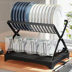 Scurgator vase cu 2 nivele, pliabil, sistem de scurgere, 42 (L) cm x 30 (l) cm x 29.5 (H) cm, negru