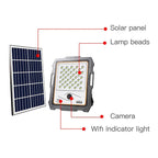 Proiector LED cu panou solar si camera WIFI, 100W-300W, 82-236 LED-uri, lumina alba, telecomanda