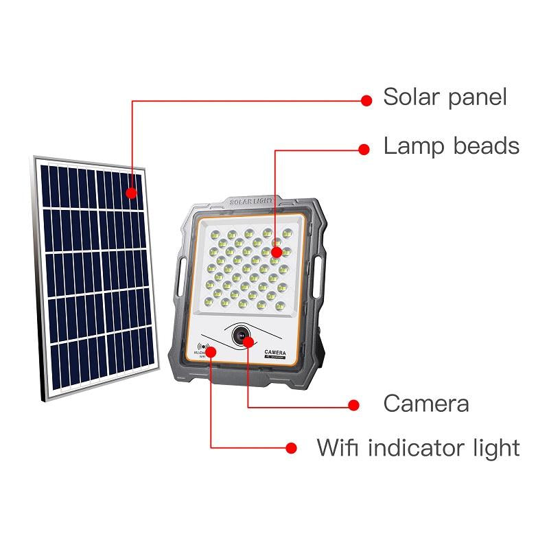 Proiector LED cu panou solar si camera WIFI, 100W-300W, 82-236 LED-uri, lumina alba, telecomanda