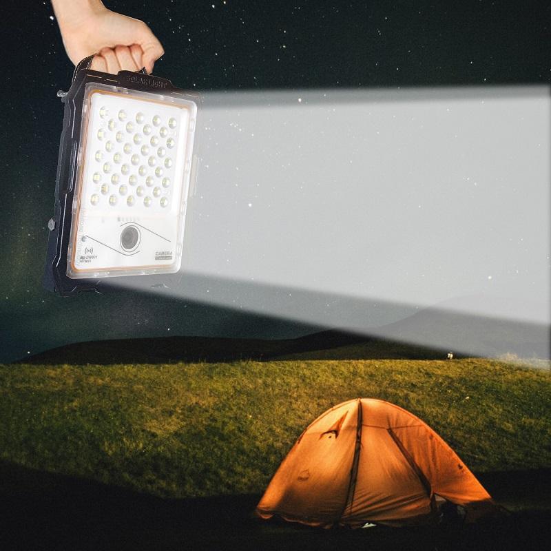 Proiector LED cu panou solar si camera WIFI, 100W-300W, 82-236 LED-uri, lumina alba, telecomanda