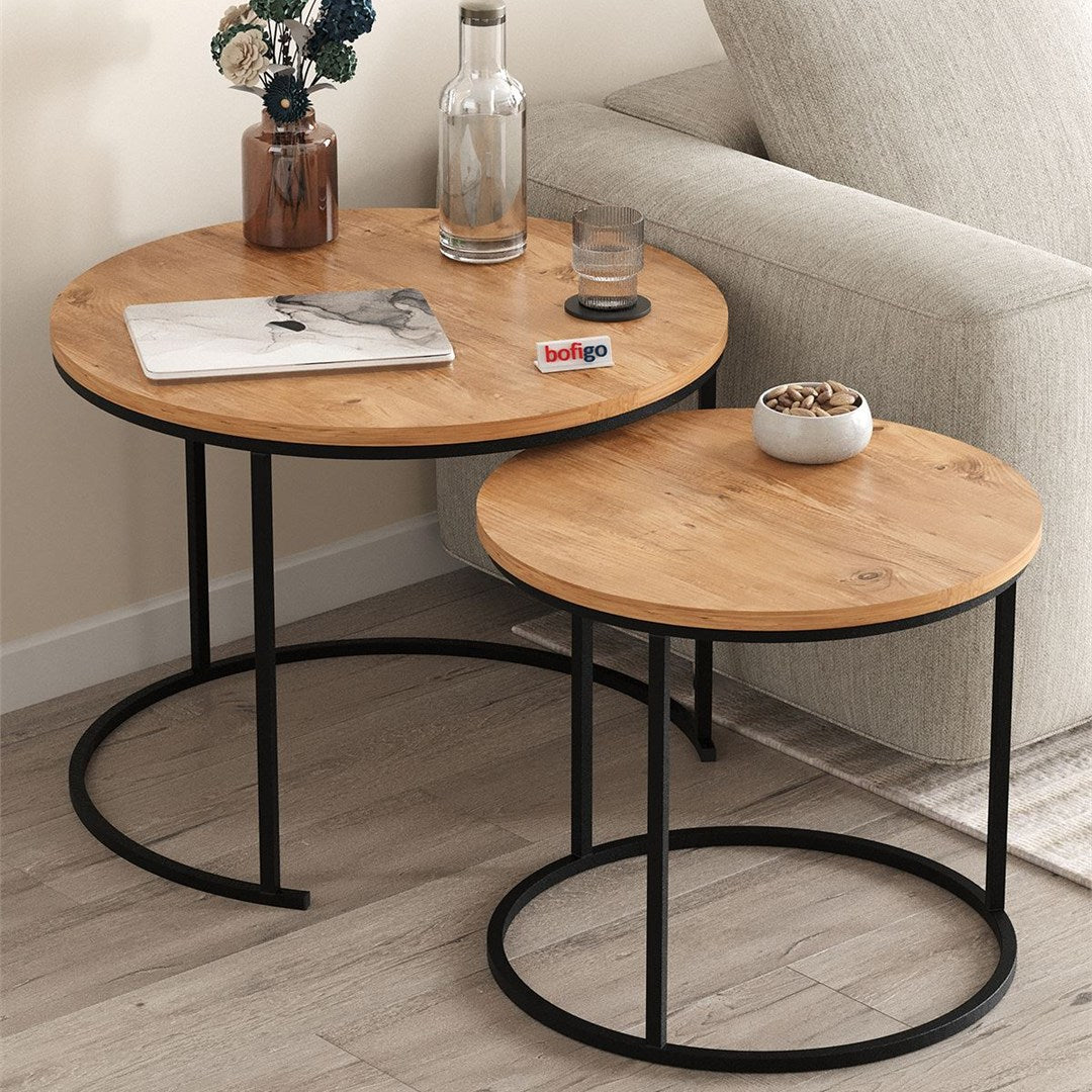 Set 2 masute Hilal Zigon, masute cafea 60 x 50 cm, stil Zigon se imping una sub alta