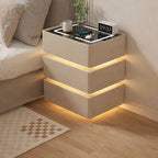 Noptiera inteligenta multifunctionala cu 3 sertare, LED tactil 3 culori, incarcare wireless