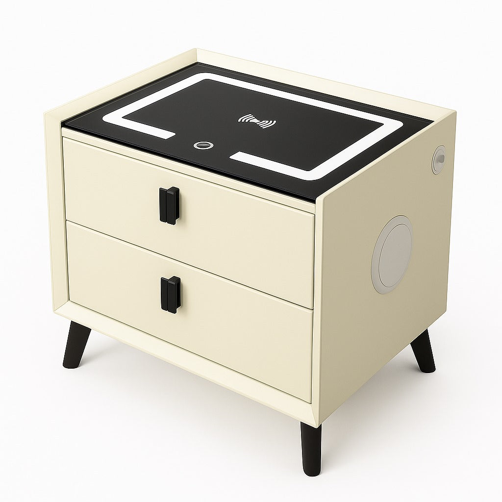 Noptiera Smart Multifunctionala, iluminare LED tactil cu 3 culori, incarcare wireless si USB