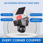 Cameră de supraveghere solara 5G, 360°, Dual Lens 4MP/8MP, Night Vision, Audio bidirectional