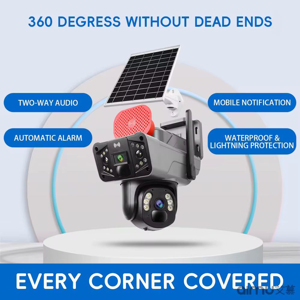 Cameră de supraveghere solara 5G, 360°, Dual Lens 4MP/8MP, Night Vision, Audio bidirectional