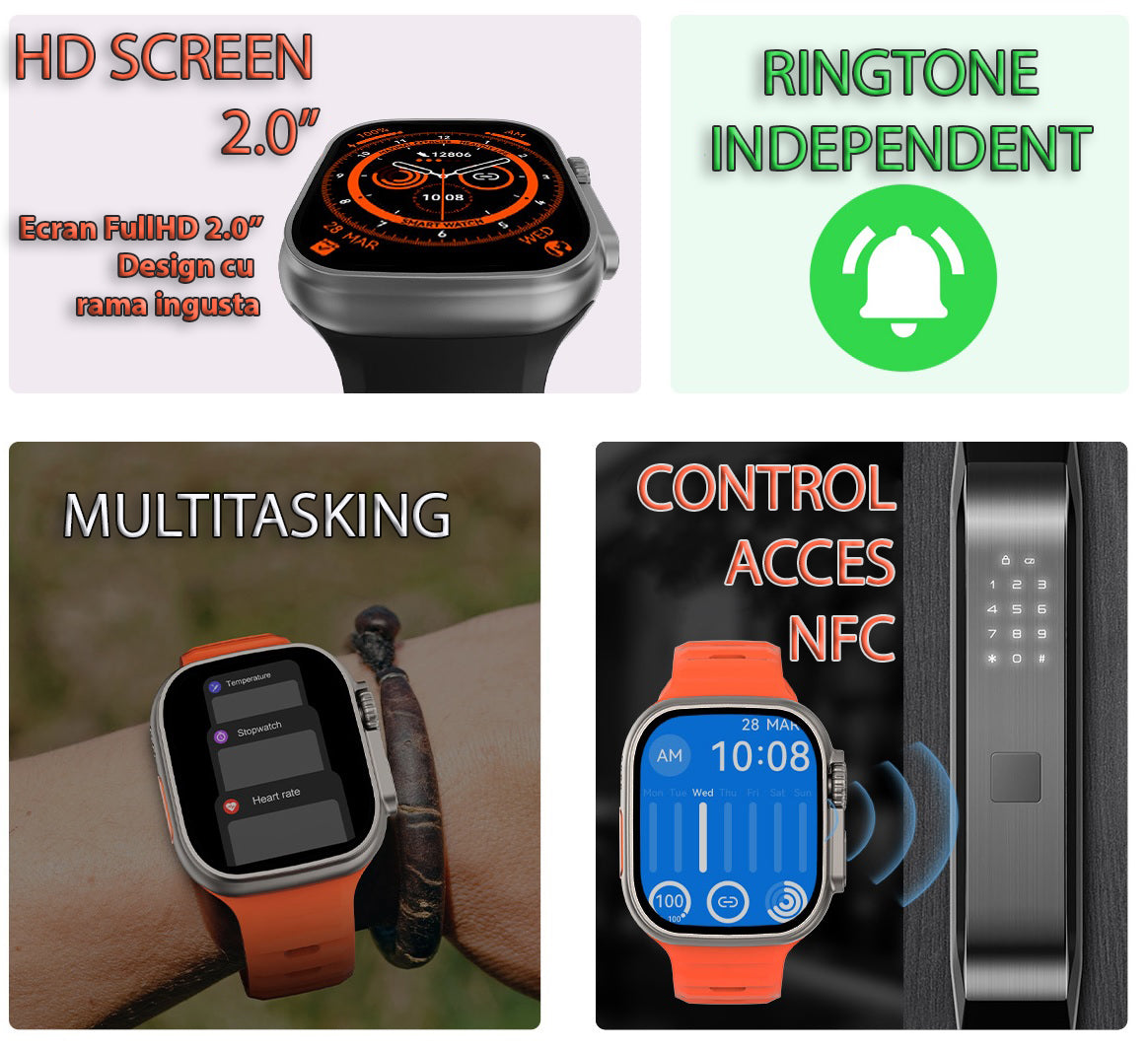 Ceas Smartwatch 8 Ultra Watch, 2.0" IPS Full Touch, incarcare magnetica