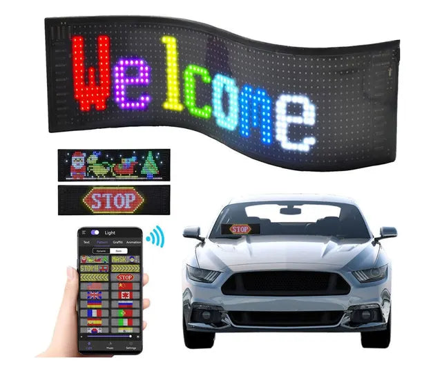 Panou LED auto afisaj cu LED flexibil RGB programabil prin bluetooth 16x64 cm