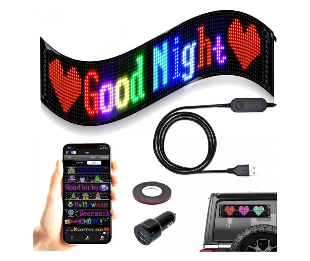 Panou LED auto afisaj cu LED flexibil RGB programabil prin bluetooth 16x64 cm Imagine secundară a produsului